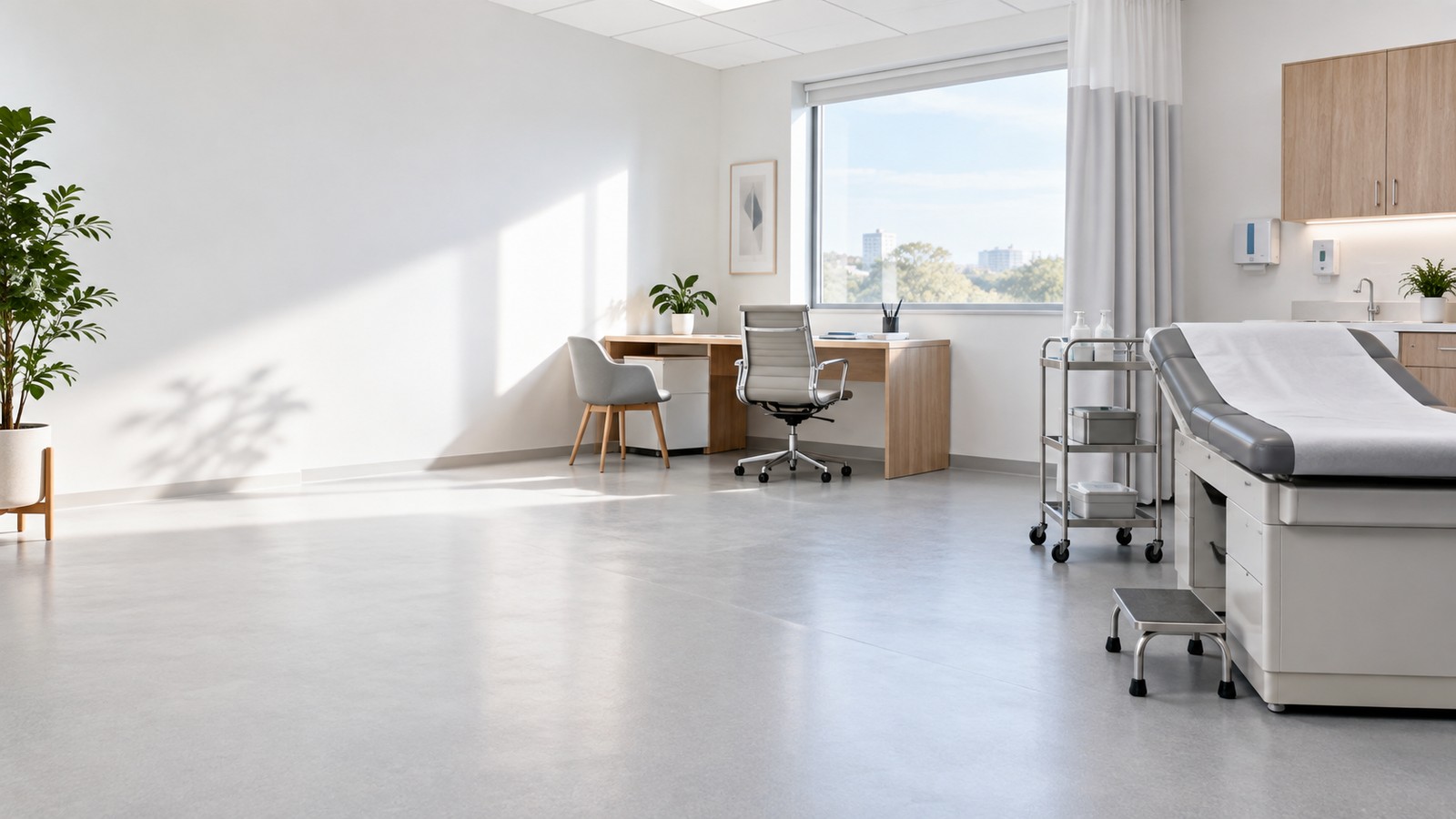 Conceptual clinical assessment room for equipment planning