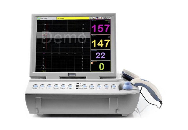 Fetal and maternal CTG monitor shown in demonstration mode