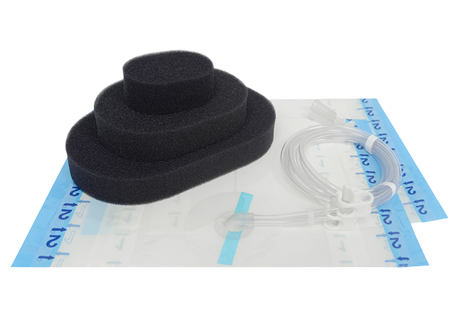 Black foam dressing kit with tubing and film components