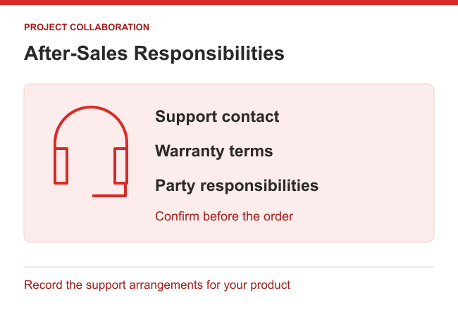 Pre-order discussion of support contact, warranty terms and responsibilities