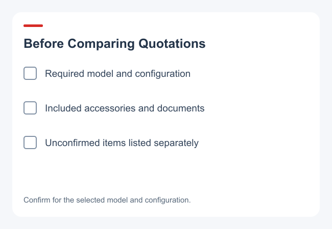 Patient monitor quotation comparison checklist for configuration, accessories and documents