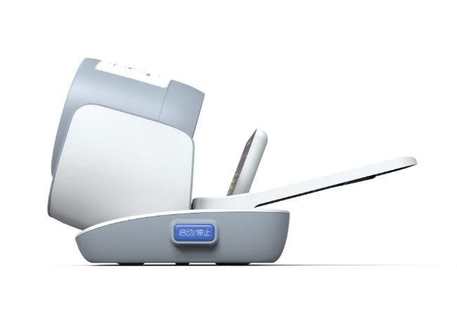 Side view of an arm-tunnel blood pressure monitor for station layout planning