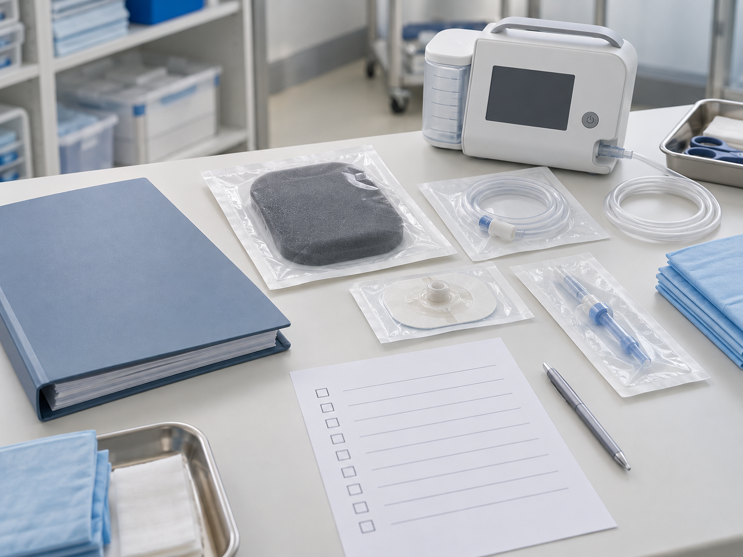 Generic medical equipment and document review scene